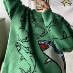 Pull Requin Cartoon vert