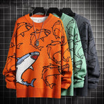 Pull Requin Cartoon orange vert gris